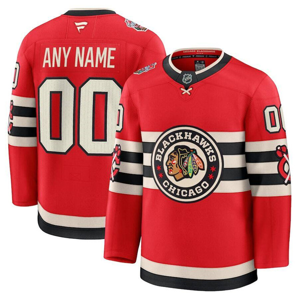 Men's Chicago Blackhawks Active Player Custom Red 2025 Winter Classic Stitched Hockey Jersey